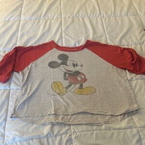 Disney Mickey Mouse 3/4 Sleeve Tee - Red & Gray